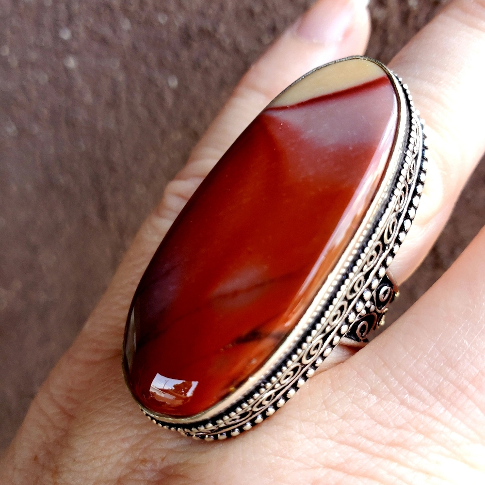 New Oversized Imperial Jasper 925 Silver Ring